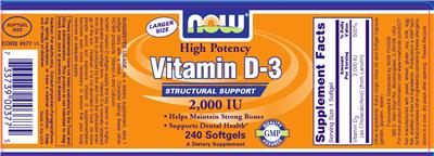 Photo of the NOW High Potency Vitamin D-3 2,000 IU label