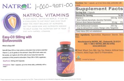 Photo of the Natrol Easy-C 500 mg label