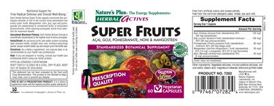 Photo of the Nature's Plus Herbal Actives Super Fruits Acai, Goji, Pomegranate, Noni & Mangosteen label