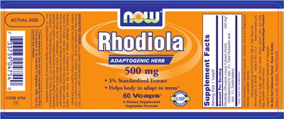 Photo of the NOW Rhodiola 500 mg label