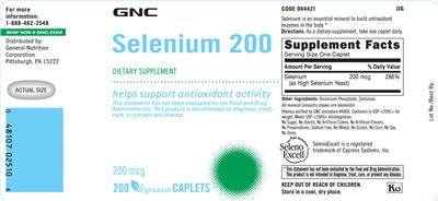 Photo of the GNC Selenium 200 label