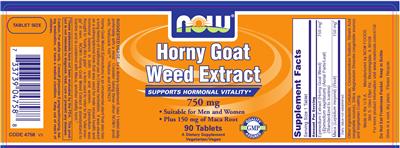 Photo of the NOW Horny Goat Weed Extract 750 mg label