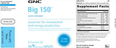 Photo of the GNC Big 150 label