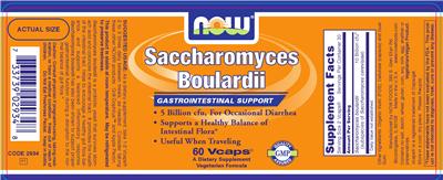 Photo of the NOW Saccharomyces Boulardii label