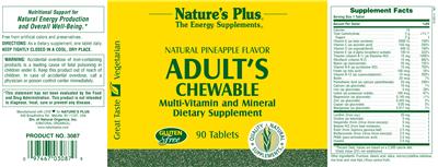 Photo of the Nature's Plus Natural Pineapple Flavor Adult's Chewable label