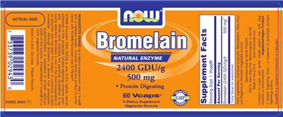 Photo of the NOW Bromelain 2400 GDU/g 500 mg label