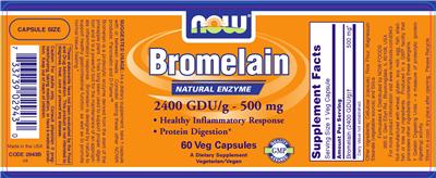 Photo of the NOW Bromelain 2400 GDU/g - 500 mg label