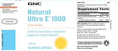 Photo of the GNC Natural Ultra E 1000 label