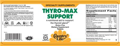 Photo of the Country Life Thyro-Max Support label