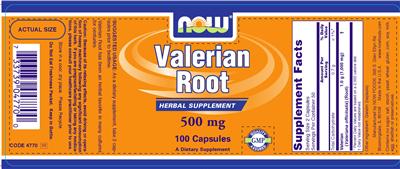 Photo of the NOW Valerian Root 500 mg label