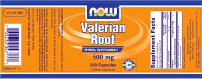 Photo of the NOW Valerian Root 500 mg label