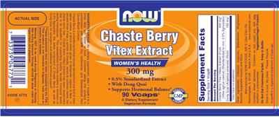 Photo of the NOW Chaste Berry Vitex Extract 300 mg label