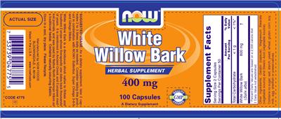 Photo of the NOW White Willow Bark 400 mg label