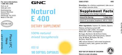 Photo of the GNC Natural E 400 label