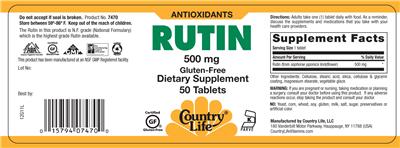 Photo of the Country Life Rutin 500 mg label