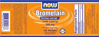 Photo of the NOW Bromelain 2400 GDU/g 500 mg label