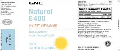 Photo of the GNC Natural E 400 label