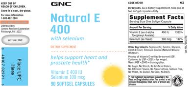 Photo of the GNC Natural E 400 With Selenium label