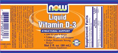 Photo of the NOW Liquid Vitamin D-3 label