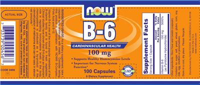 Photo of the NOW B-6 100 mg label
