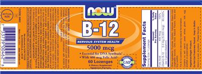 Photo of the NOW B-12 5000 mcg label