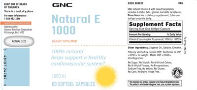 Photo of the GNC Natural E 1000 label