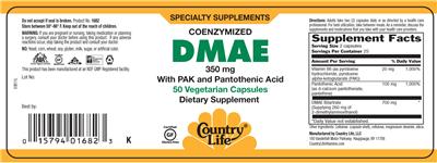 Photo of the Country Life Coenzymized DMAE 350 mg label