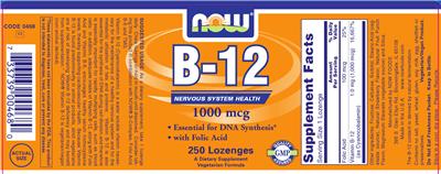 Photo of the NOW B-12 1000 mcg label