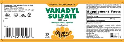 Photo of the Country Life Vanadyl Sulfate 5000 mcg label