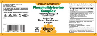 Photo of the Country Life Phosphatidylserine Complex label