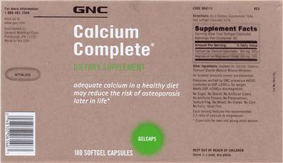 Photo of the GNC Calcium Complete label
