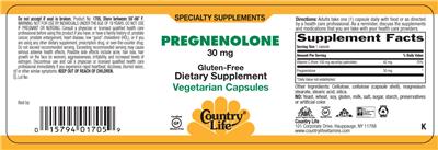 Photo of the Country Life Pregnenolone 30 mg label