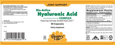 Photo of the Country Life Bio-Active Hyaluronic Acid Complex label