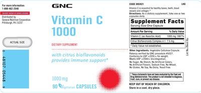 Photo of the GNC Vitamin C 1000 With Citrus Bioflavonoids label