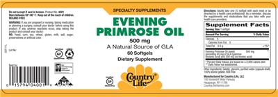 Photo of the Country Life Evening Primrose Oil 500 mg label