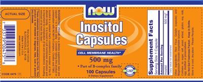 Photo of the NOW Inositol Capsules 500 mg label