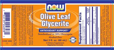 Photo of the NOW Olive Leaf Glycerite label