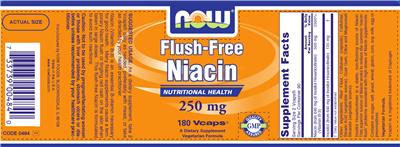 Photo of the NOW Flush-Free Niacin 250 mg label