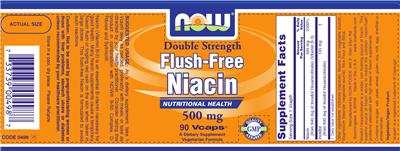 Photo of the NOW Double Strength Flush-Free Niacin 500 mg label