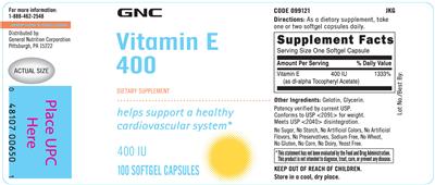 Photo of the GNC Vitamin E 400 label