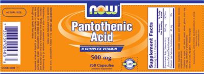 Photo of the NOW Pantothenic Acid 500 mg label