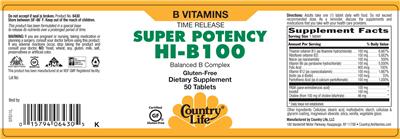Photo of the Country Life Time Release Super Potency Hi-B100 label
