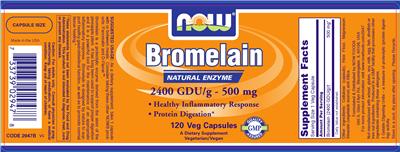 Photo of the NOW Bromelain 2400 GDU/g 500 mg label