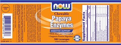 Photo of the NOW Chewable Papaya Enzymes label
