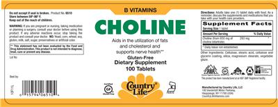 Photo of the Country Life Choline label