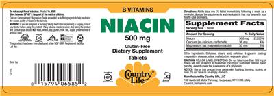 Photo of the Country Life Niacin 500 mg label