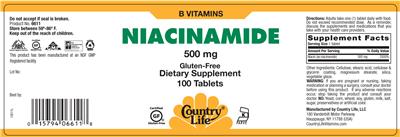 Photo of the Country Life Niacinamide 500 mg label