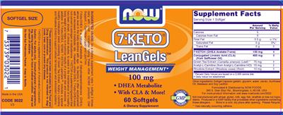 Photo of the NOW 7-KETO LeanGels 100 mg label