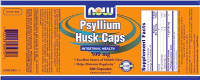 Photo of the NOW Psyllium Husk Caps 500 mg label