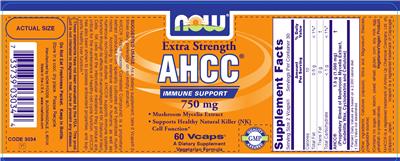 Photo of the NOW Extra Strength AHCC 750 mg label
